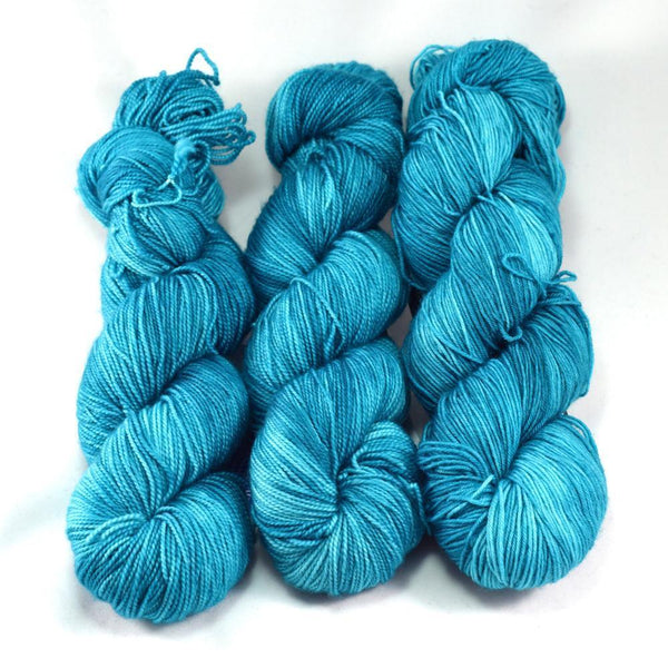 Aqua Turquoise Blue Hand Dyed Speckled Yarn Fingering Superwash Wool 80/20  Nylon