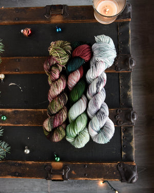 Destination Yarn fingering weight yarn Classic Christmas Colorways Trio
