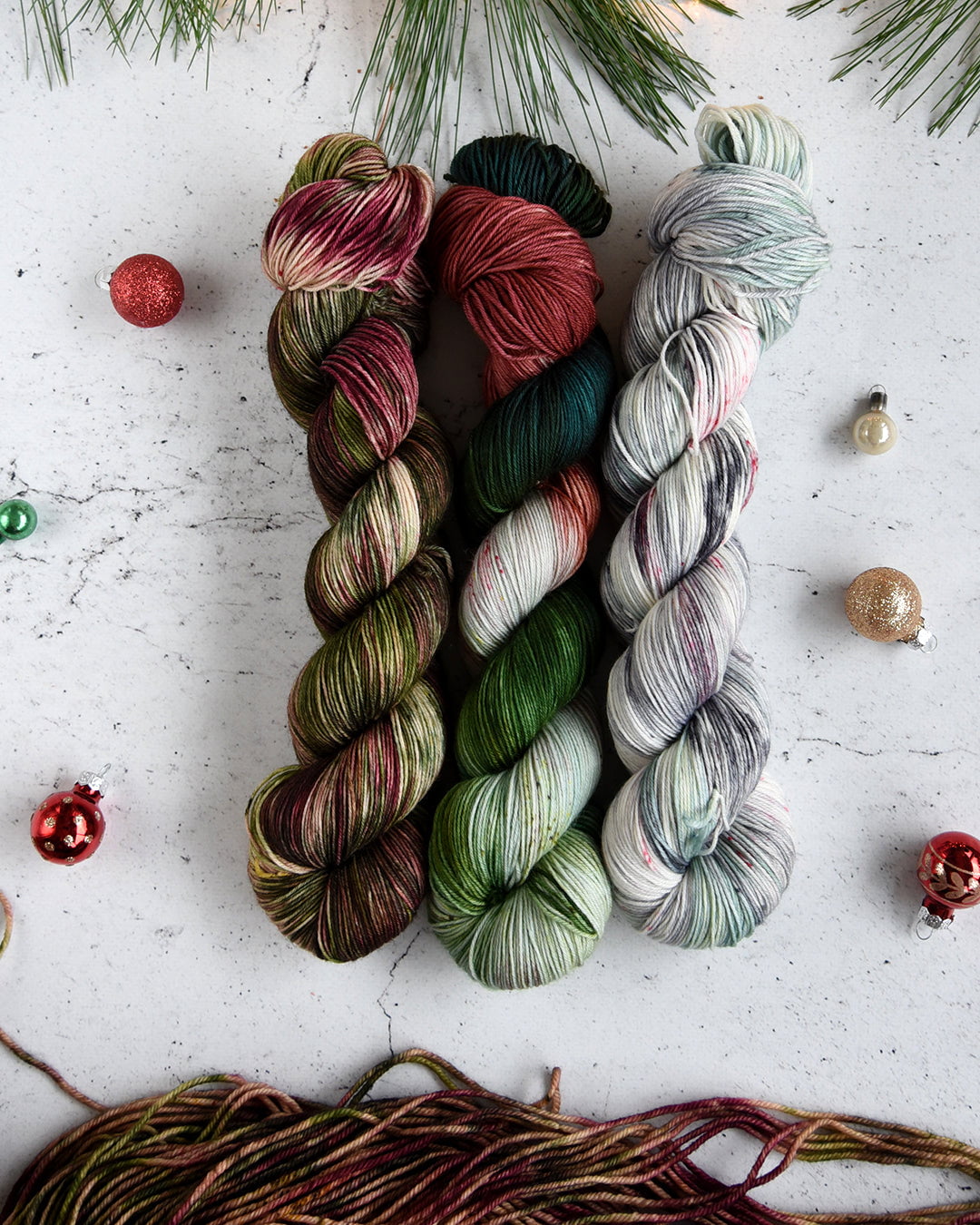 Destination Yarn fingering weight yarn Classic Christmas Colorways Trio