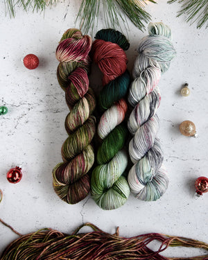 Destination Yarn fingering weight yarn Classic Christmas Colorways Trio