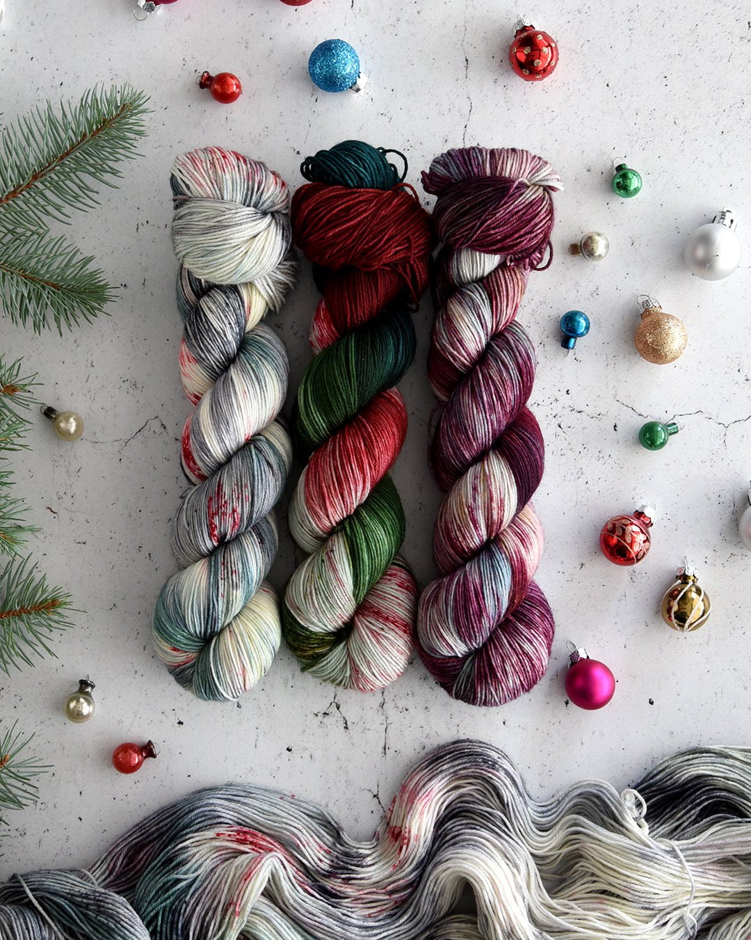 Destination Yarn fingering weight yarn Classic Christmas Trio