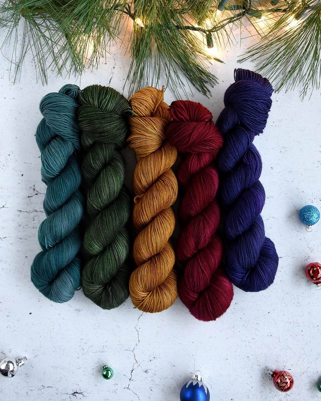 Destination Yarn fingering weight yarn Holiday Dark Tonals 5 skein set