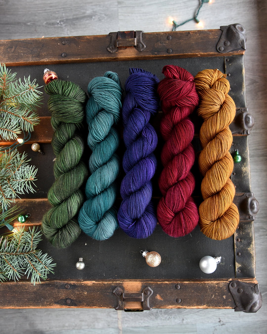 Destination Yarn fingering weight yarn Holiday Dark Tonals 5 skein set