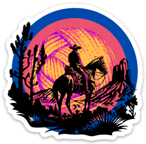 Destination Yarn Sticker Cowboy Riding into the Yarnset