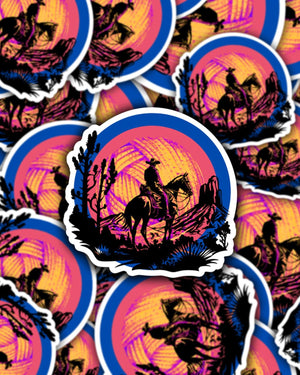 Destination Yarn Sticker Cowboy Riding into the Yarnset