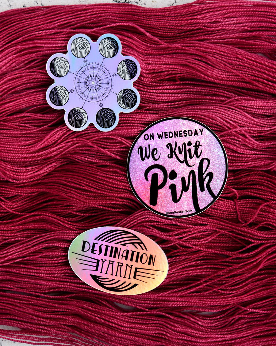 Destination Yarn Sticker On Wed We Knit Pink - Sticker