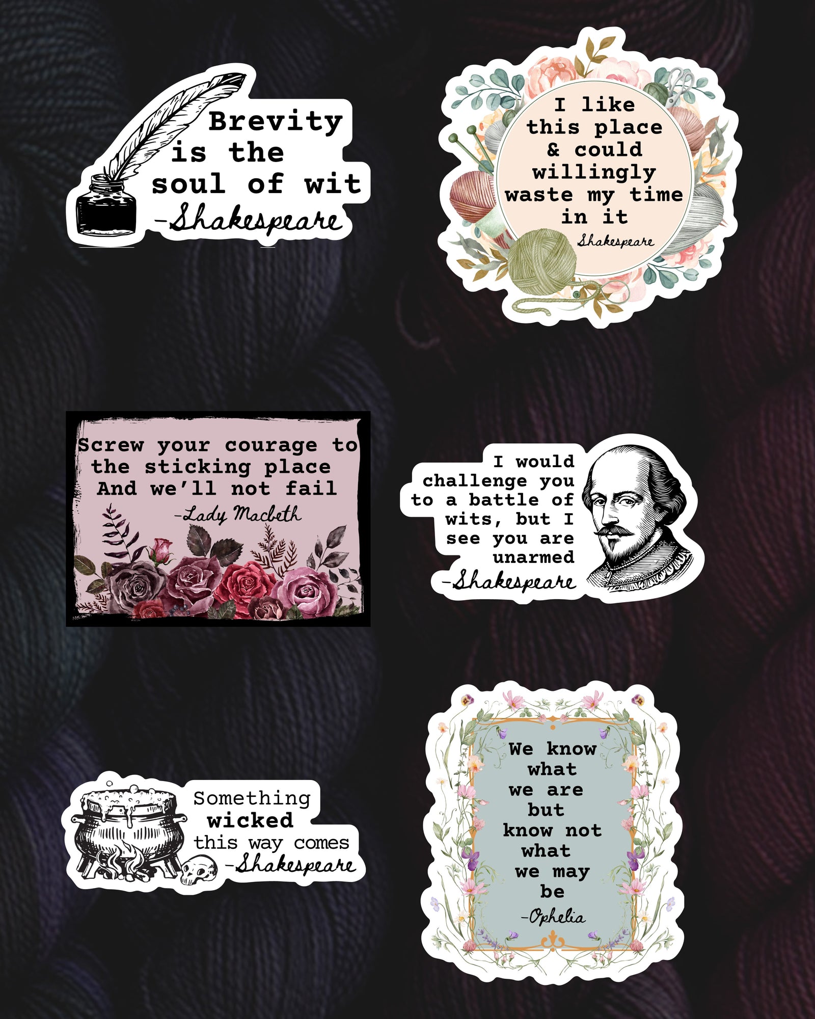 Destination Yarn Sticker Shakespeare Quotes - Full Set - Sticker Pack