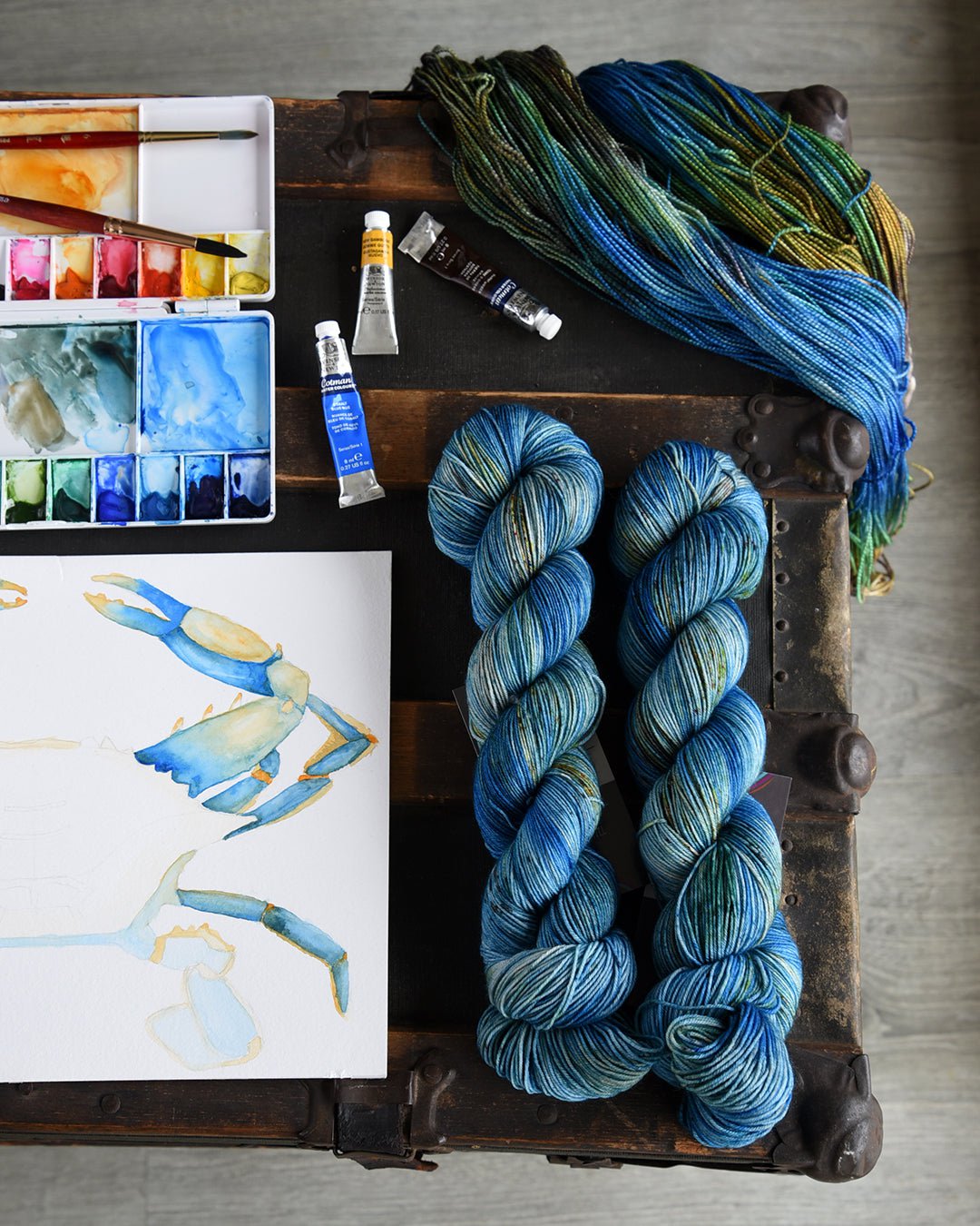 Destination Yarn fingering weight yarn Blue Crab