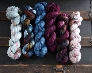 Destination Yarn fingering weight yarn Fall at the Cake three skein kit