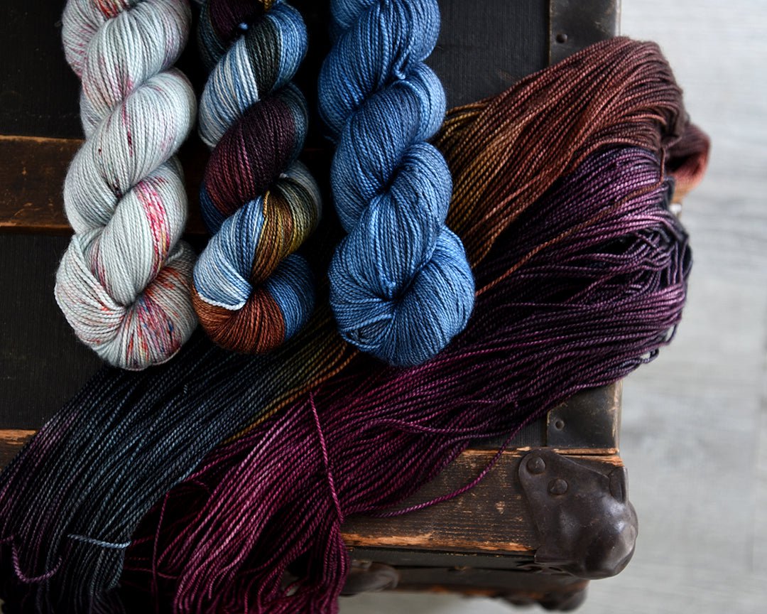 Destination Yarn fingering weight yarn Fall at the Lake three skein kit