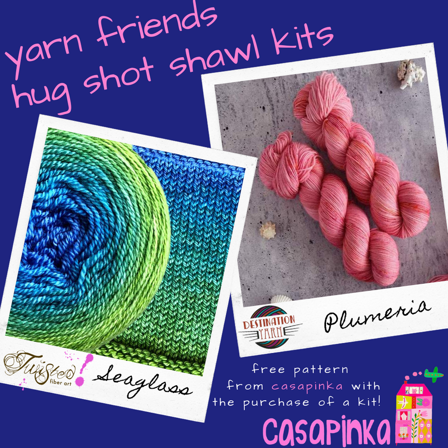 Destination Yarn Knitting Kit Hug Shot Kit - Yarn Friends Kit - Sea Glass / Plumeria